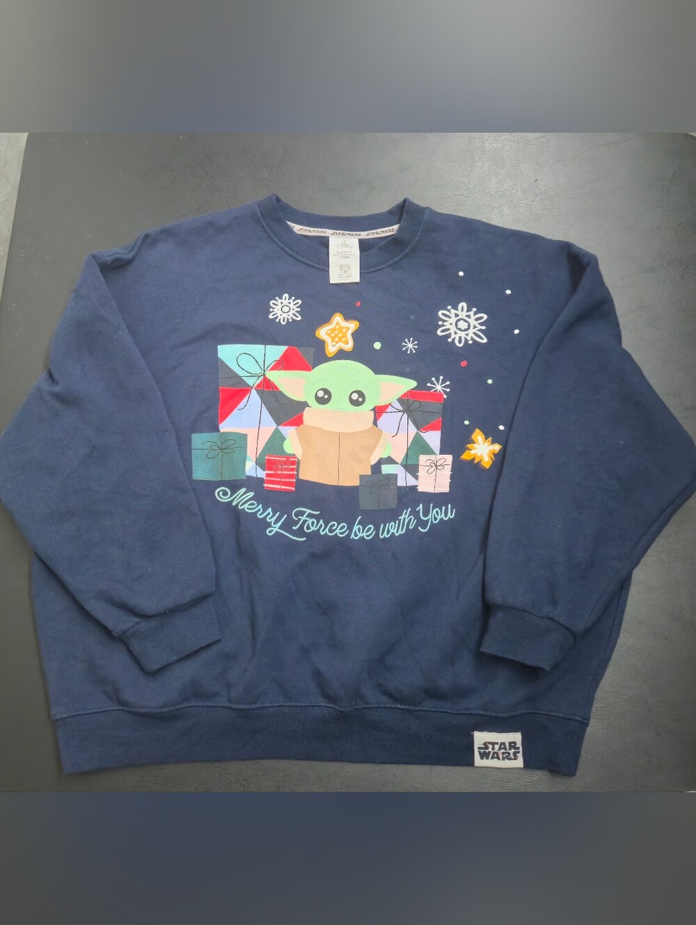 Star Wars Men’s Navy Grogu 'Merry Force Be With You' Graphic Sweatshirt